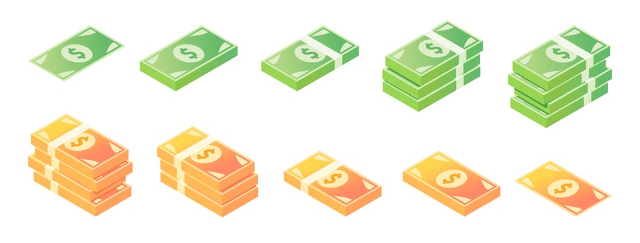 US Dollar Banknote Isometric Icon Set vector