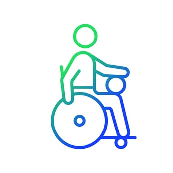 Wheelchair rugby gradient linear vector icon. Competitive sport for sitting athletes. Ball game. Disabled sportsmen. Thin line color symbol. Modern style pictogram. Vector isolated outline drawing