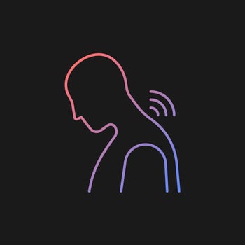 Neck rheumatism gradient vector icon for dark theme. Joints inflammation. Cervical spondylosis. Prolonged hunching. Thin line color symbol. Modern style pictogram. Vector isolated outline drawing