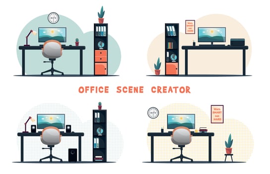 Office scene creator. Vector illustration.