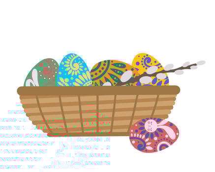 Easter eggs and a sprig of willow in a basket vector