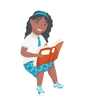 afro schoolgirl reading book vector