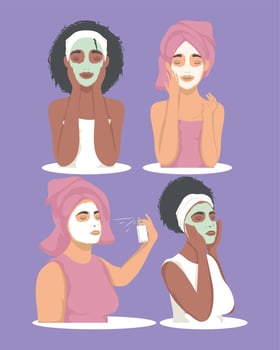 girls with skincare treatment vector