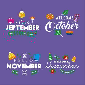 hello month four letterings vector