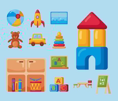 twelve kindergarten school icons vector