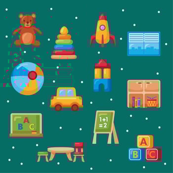 twelve kindergarten school icons vector