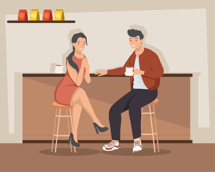 young couple in coffee shop vector