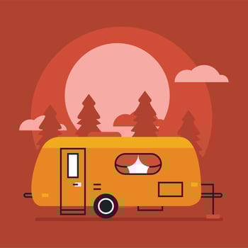 orange camper in red landscape vector