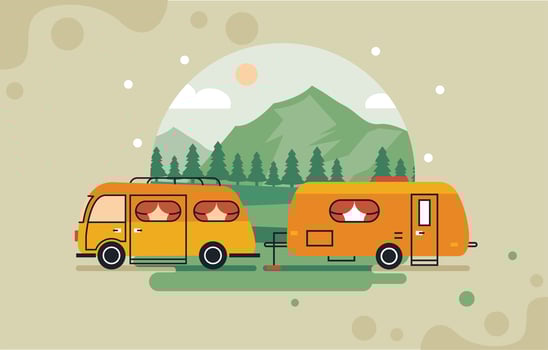 orange camper in landscape vector