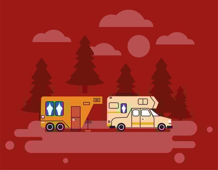 two campers in red landscape vector