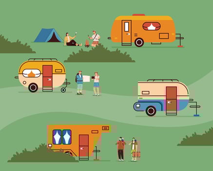 campers caravans four vehicles vector