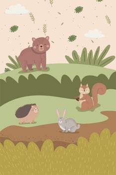 three cute woodland animals vector