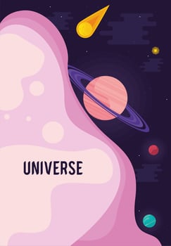 universe lettering with saturn vector
