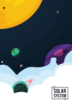 solar system lettering with planets vector