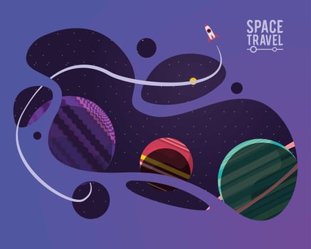 space travel lettering with planets vector