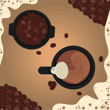 coffee grains and teapot vector