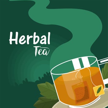 herbal tea lettering with cup vector