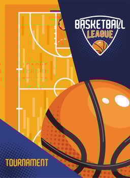 basketball tournament lettering and balloon vector