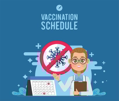 vaccination schedule lettering with doctor vector
