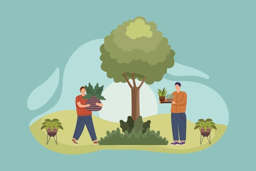 gardeners men gardening characters vector