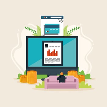 desktop with banking software vector