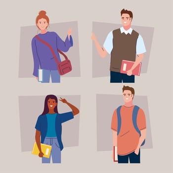 young students four characters vector
