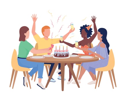Birthday party semi flat color vector characters