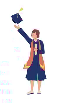 College graduate throws cap semi flat color vector character