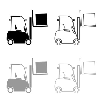 Forklifts truck Lifting machine Cargo lift machine Cargo transportation concept icon outline set black grey color vector illustration flat style image