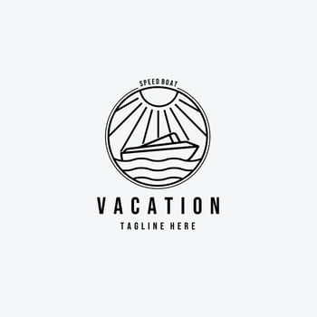 Speed Boat Vacation Logo Vector Illustration Design Line Art Emblem
