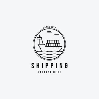 Line Art Shipping Cargo Ship Logo Vector Illustration Design Icon