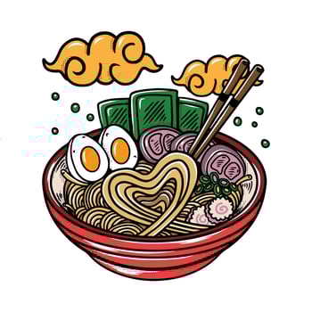 vector illustration of delicious japanese ramen noodle on bowl with vintage retro flat style