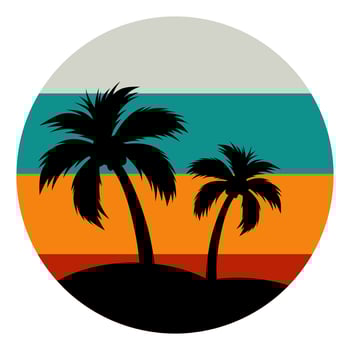a mix of vintage colors with palm tree silhouettes vector