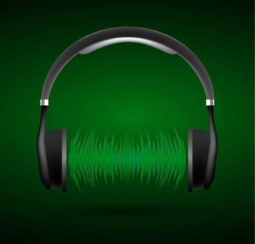 Sound waves oscillating dark light. earphone vector