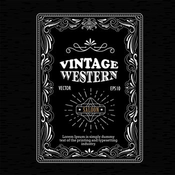 Vintage frame border western label hand drawn retro engraving antique vector illustration