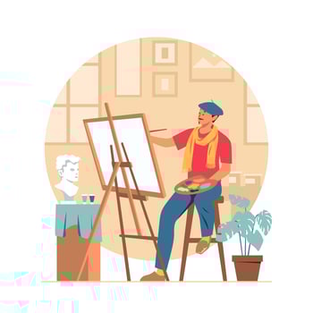 Male Painting Artist in His Studio vector