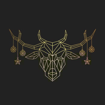 golden head of reindeer with horn holding ornament christmas vector