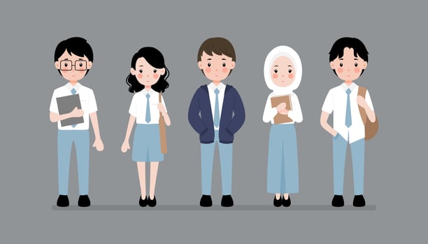 Collection of Indonesian students vector flat concept
