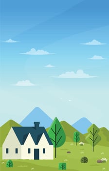 Little House Hill Beautiful Summer Rural Nature Landscape Gift Card vector