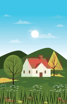 Little House Hill Beautiful Summer Rural Nature Landscape Gift Card vector