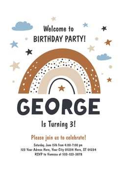 Birthday party invitation with cute rainbows. Vector illustrations