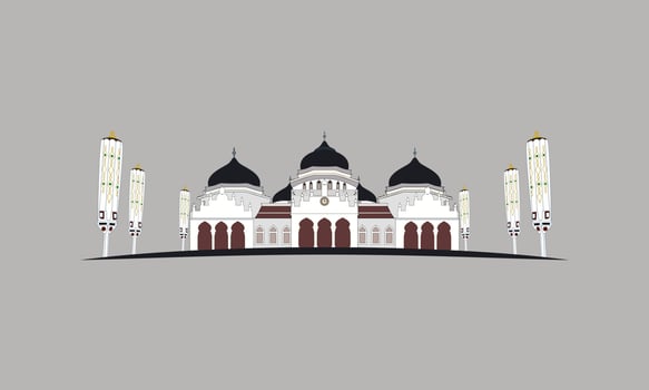Grand Mosque Vector Illustration on  Solid Color Background