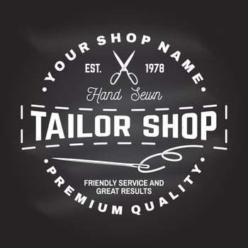 Tailor shop badge. Vector. Concept for shirt, print, stamp label or tee. Vintage typography design with sewing needle and scissors silhouette. Retro design for sewing shop business vector