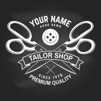 Tailor shop badge. Vector. Concept for shirt, print, stamp label or tee. Vintage typography design with sewing needle and scissors silhouette. Retro design for sewing shop business vector