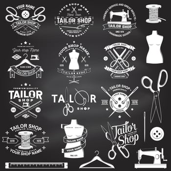 Tailor shop badge. Vector. Concept for shirt, print, stamp label or tee. Vintage typography design with sewing needle and scissors silhouette. Retro design for sewing shop business vector