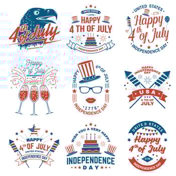 Set of Vintage 4th of july design. Fourth of July felicitation classic postcard. Independence day greeting card. Patriotic banner for website template. Vector illustration.