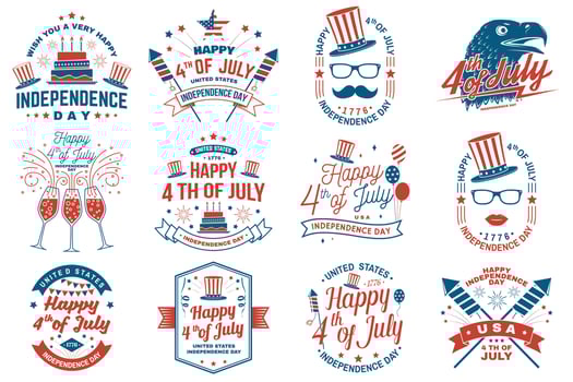 Set of Vintage 4th of july design. Fourth of July felicitation classic postcard. Independence day greeting card. Patriotic banner for website template. Vector illustration.