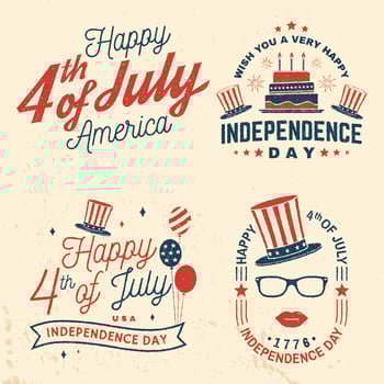 Set of Vintage 4th of july design. Fourth of July felicitation classic postcard. Independence day greeting card. Patriotic banner for website template. Vector illustration.