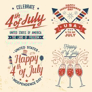 Set of Vintage 4th of july design. Fourth of July felicitation classic postcard. Independence day greeting card. Patriotic banner for website template. Vector illustration.