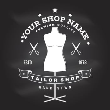 Tailor shop badge. Vector. Concept for shirt, print, stamp label or tee. Vintage typography design with mannequin and scissors silhouette. Retro design for sewing shop business vector
